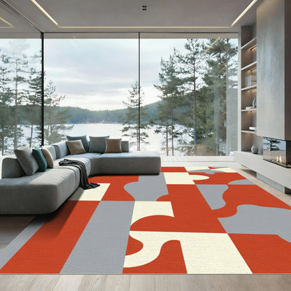 Crimson Geometric Abstract Composition Rug
