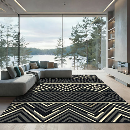 Geometric Black Ivory Tribal Diamond Rug