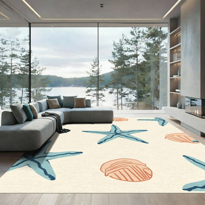 Blue Starfish Seashell Beach Pattern Rug