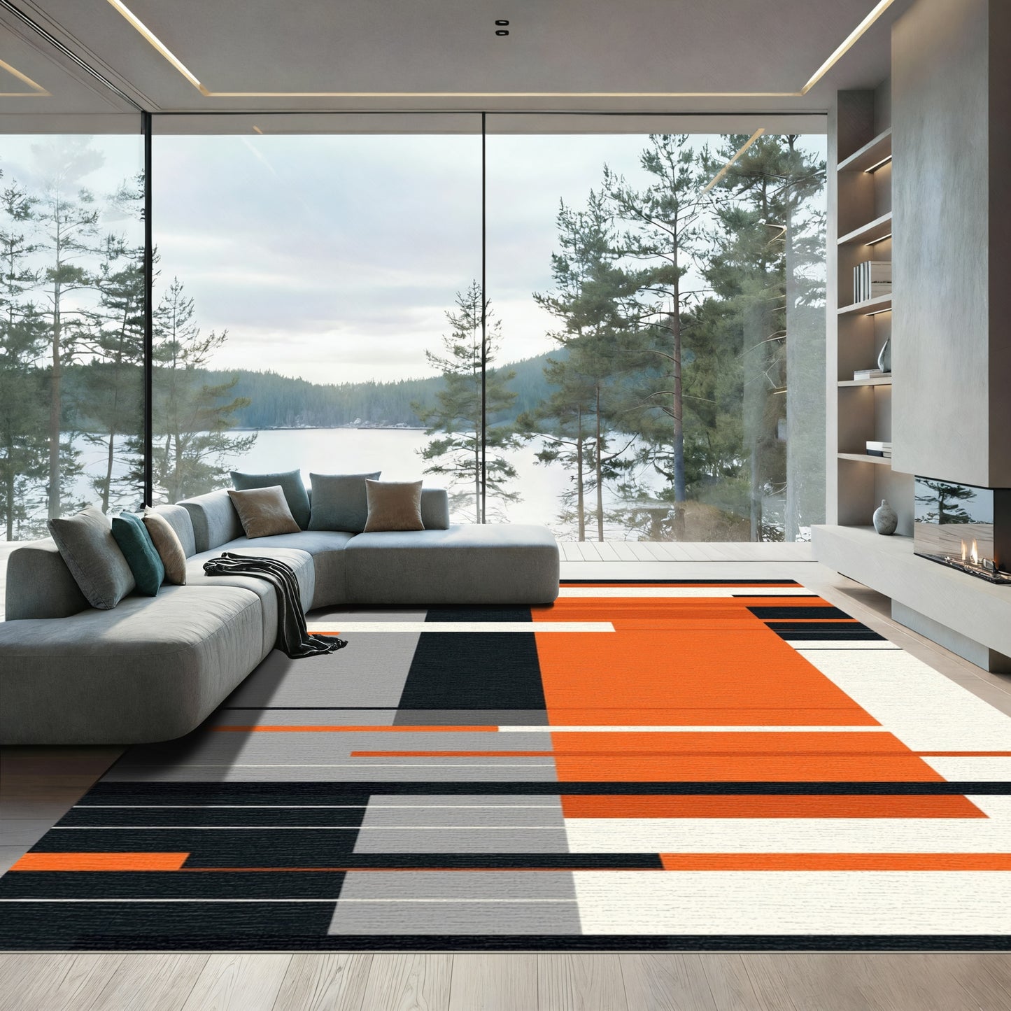 Bold Orange Geometric Block Rug