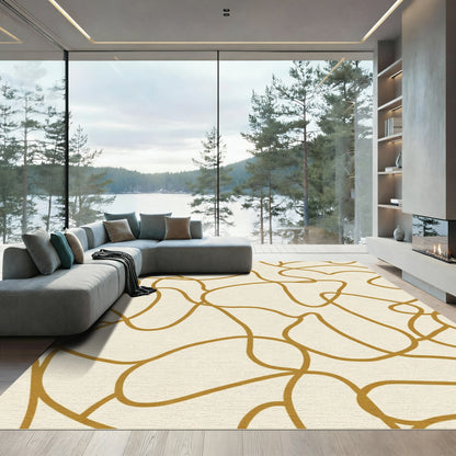 Golden Curving Organic Shapes Rug