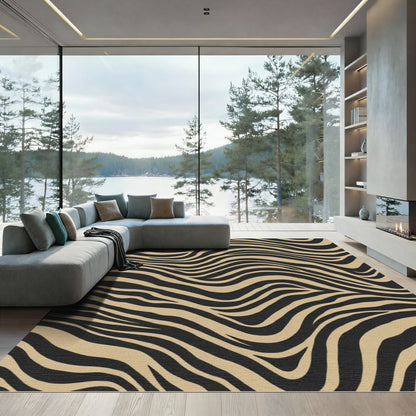 Tan Black Wave Animal Print Rug