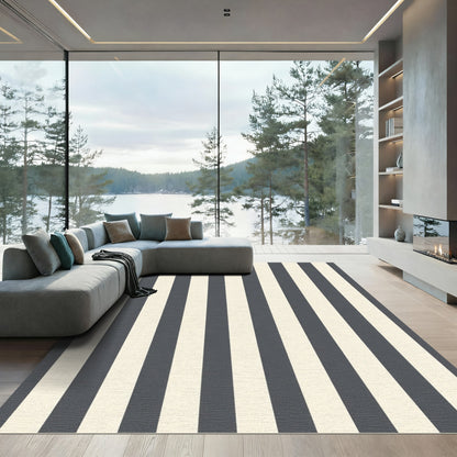 Classic Navy and Cream Striped Rug