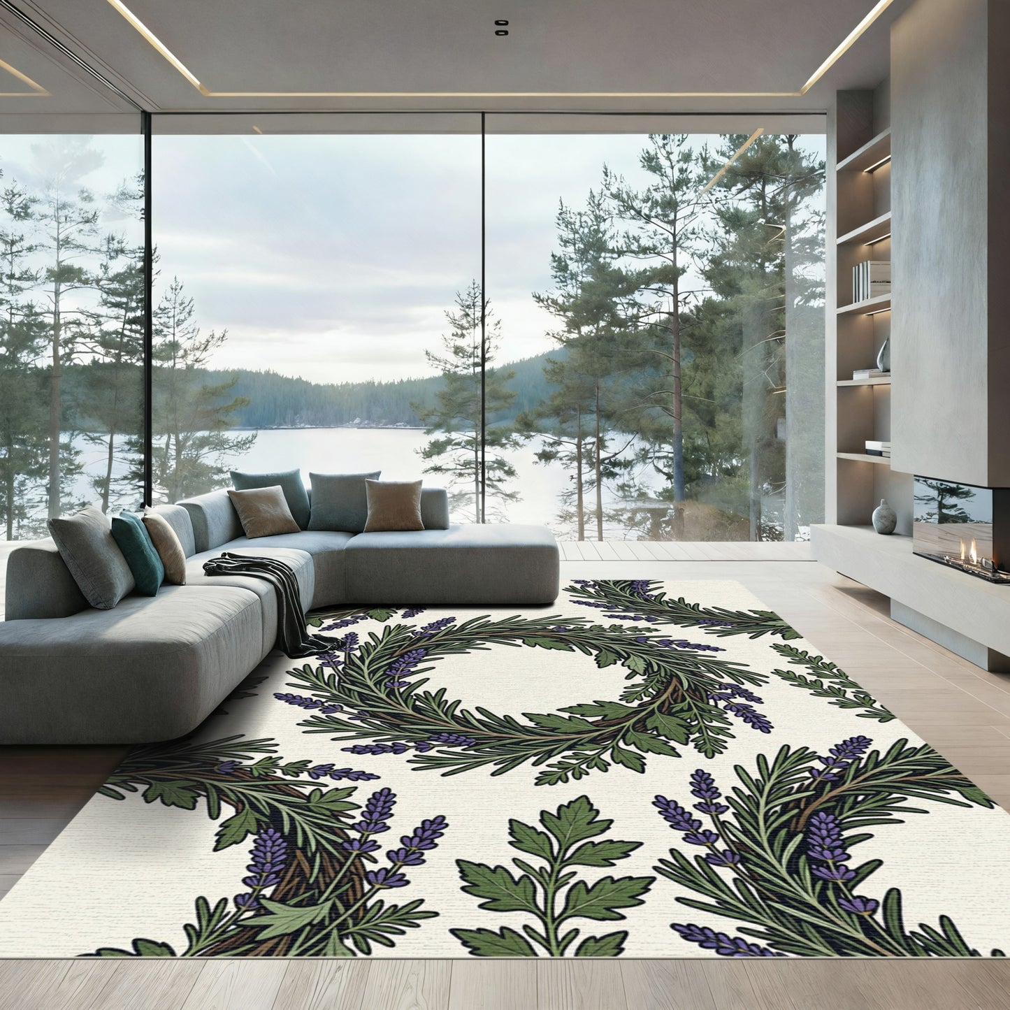 Herbal Wreath Green Lavender Arrangement Rug