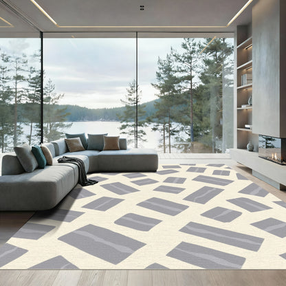 Gray Rectangular Shapes Scattered Overlay Rug
