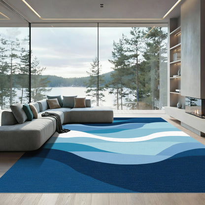 Shades Blue Abstract Wave Layers Rug