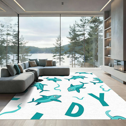 Aqua Dolphins Alphabet Splash Rug