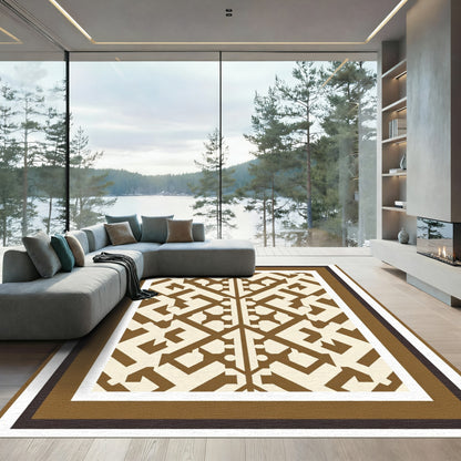 Brown Geometric Lattice Medallion Rug