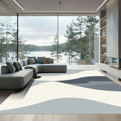 Serene Blue Grey Abstract Waves Rug