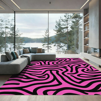 Hot Pink Black Swirl Abstract Rug