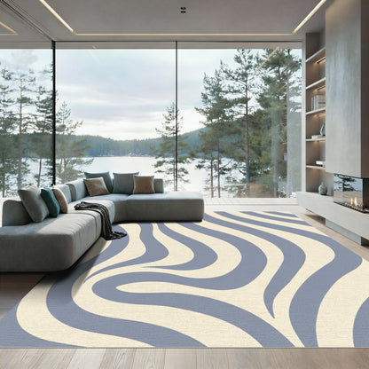Soft Blue Cream Zebra Stripes Rug
