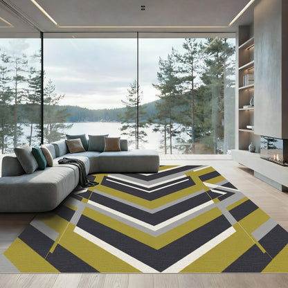 Geometric Olive and Gray Chevron Rug