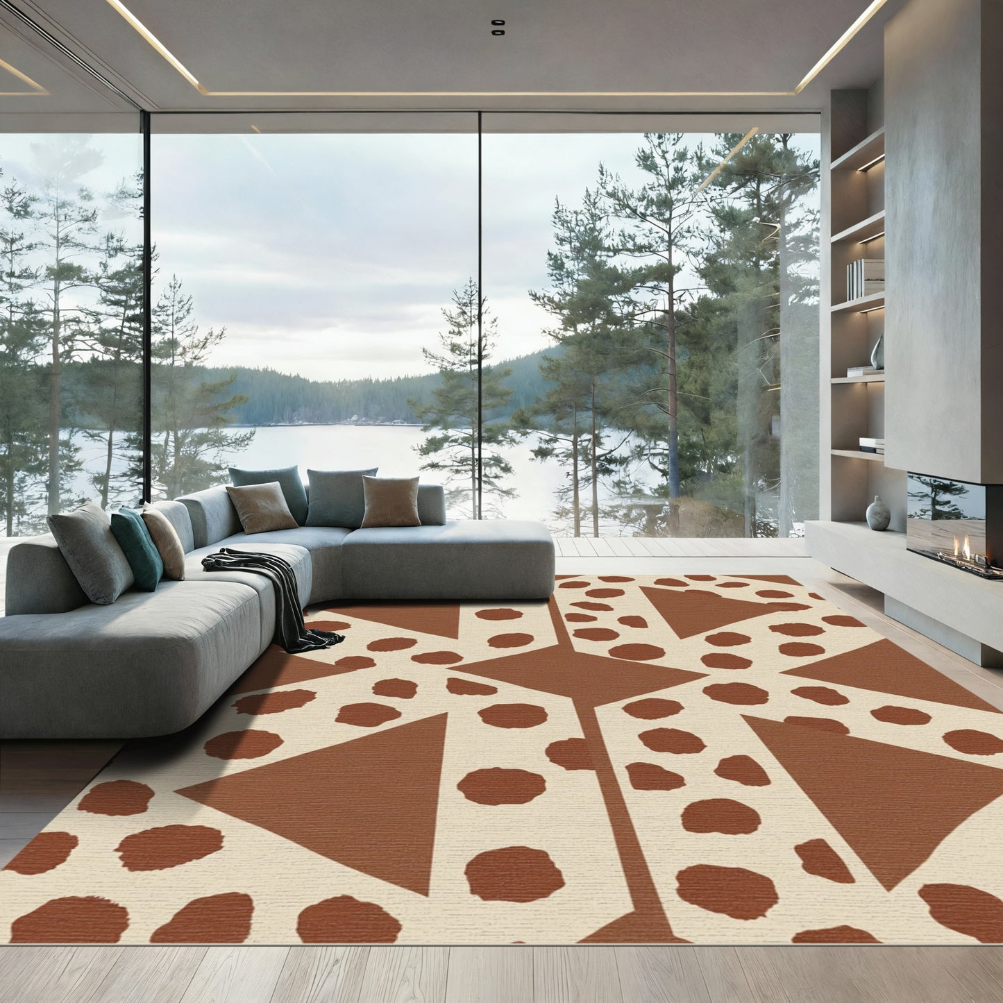 Brown Speckled Geometric Hexagon Rug