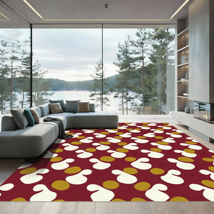 Crimson White Ochre Blob Scatter Rug