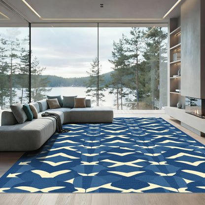 Deep Blue Geometric Chevron Array Rug