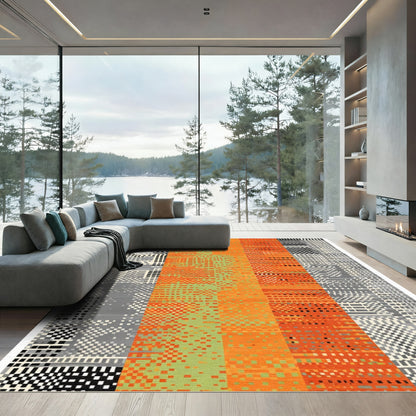 Abstract Pixelated Stripe Orange Gray Rug