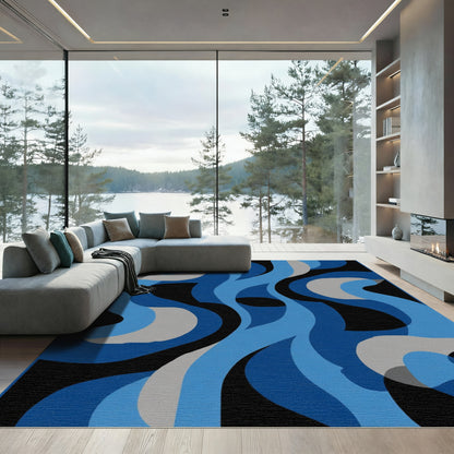Blue Gray Abstract Organic Swirls Rug