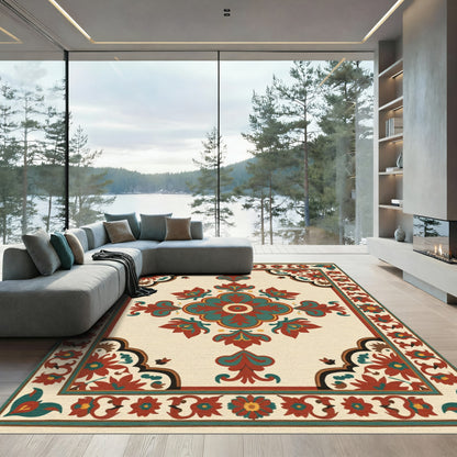 Crimson Teal Floral Quadrant Medallion Rug