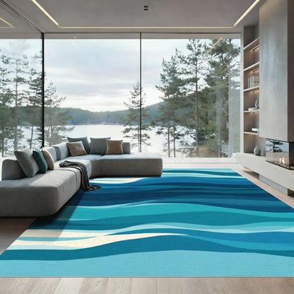 Abstract Ocean Waves Blue Rug