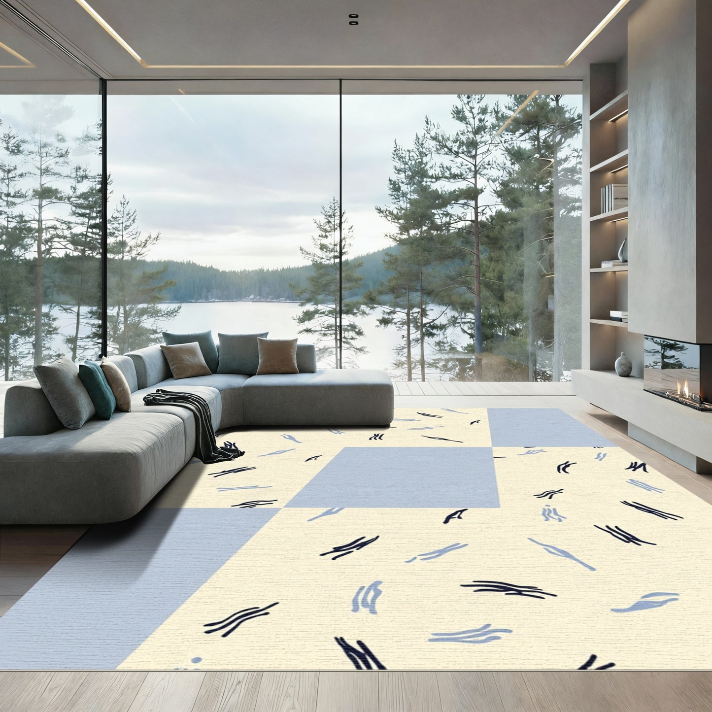 Casual Yellow Blue Scattered Strokes Rug