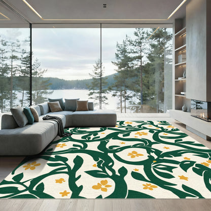 Emerald Green Floral Vine Art Rug