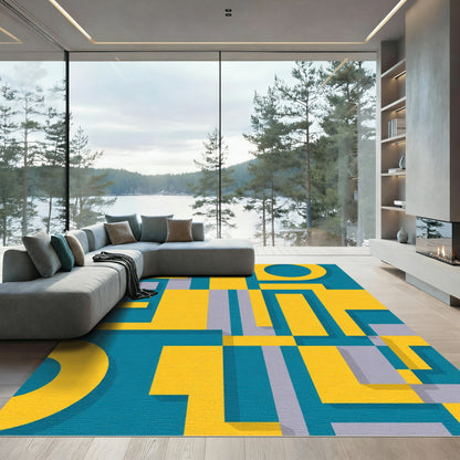 Modern Yellow Teal Geometric Blocks Rug