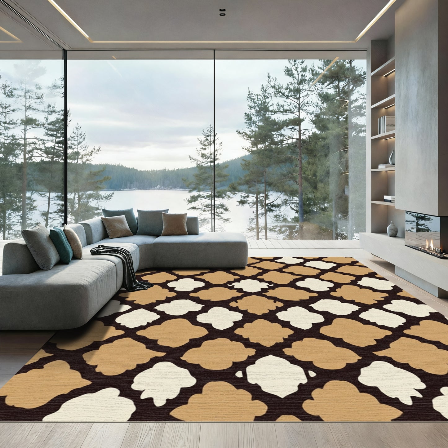 Caramel Cream Quatrefoil Lattice Rug