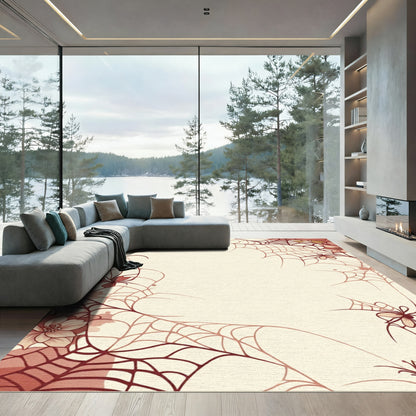 Crimson Spider Web Floral Border Rug