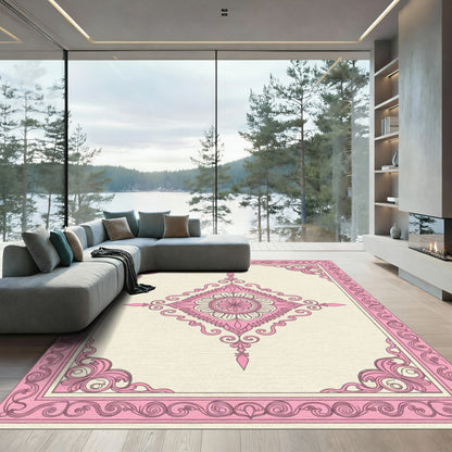 Pink Floral Medallion Frame Rug