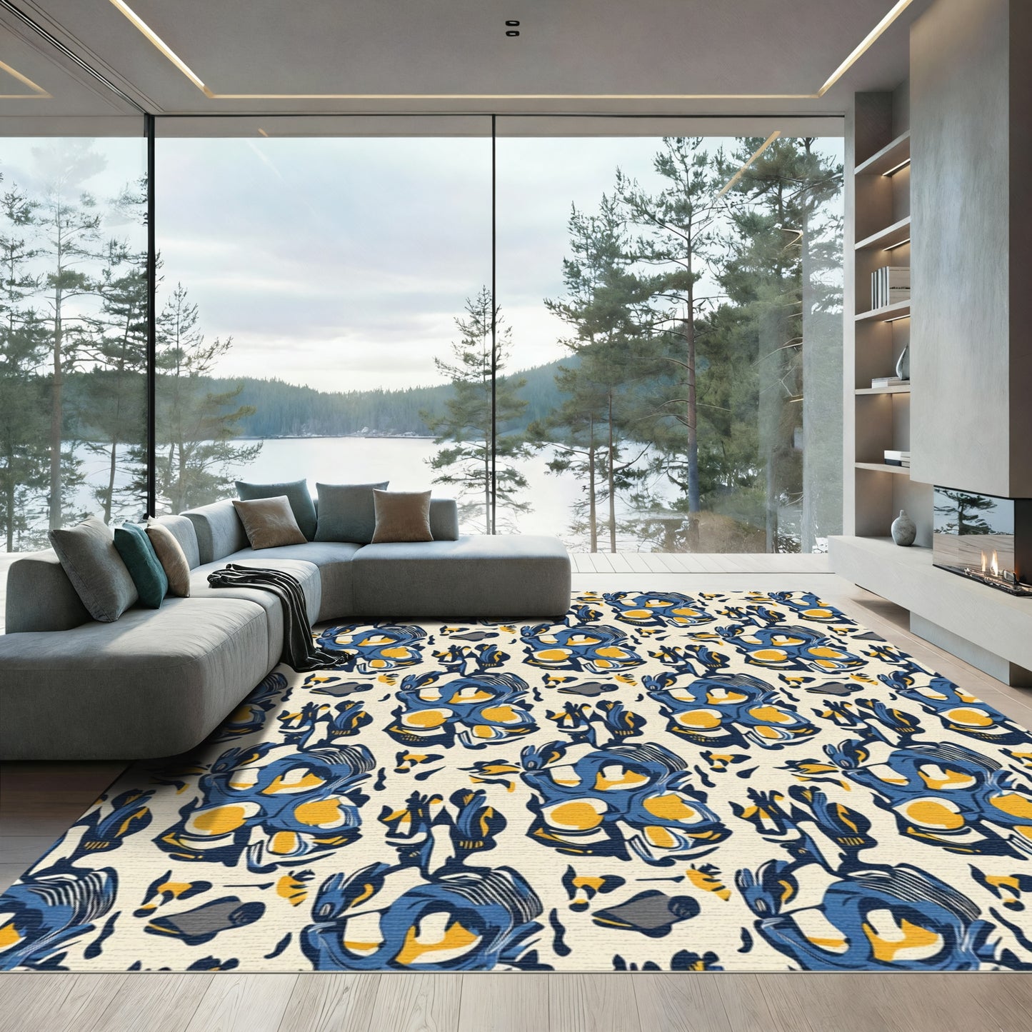 Bold Blue Yellow Abstract Organic Rug