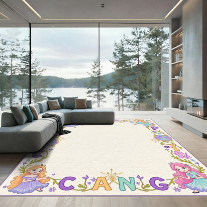 Whimsical Princesses Floral Border Frame Rug