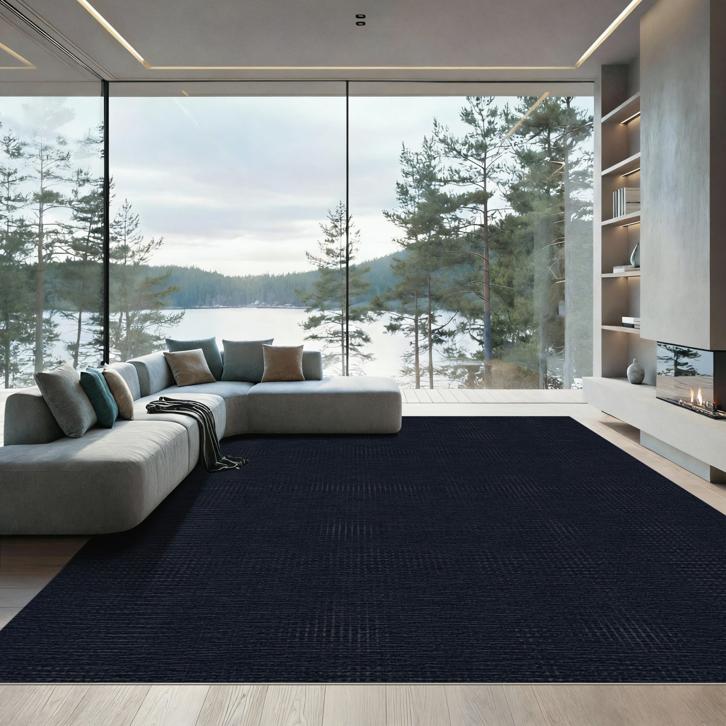 Deep Navy Subtle Grid Rug