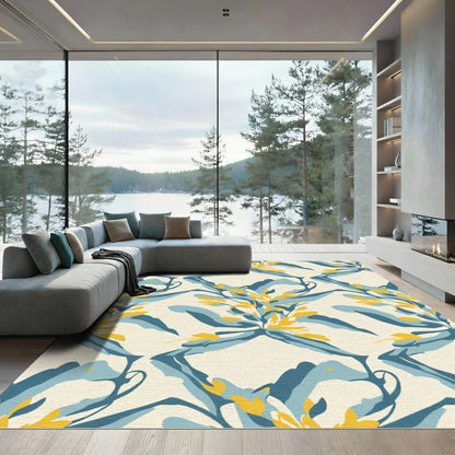 Blue Yellow Floral Abstract Meadow Rug