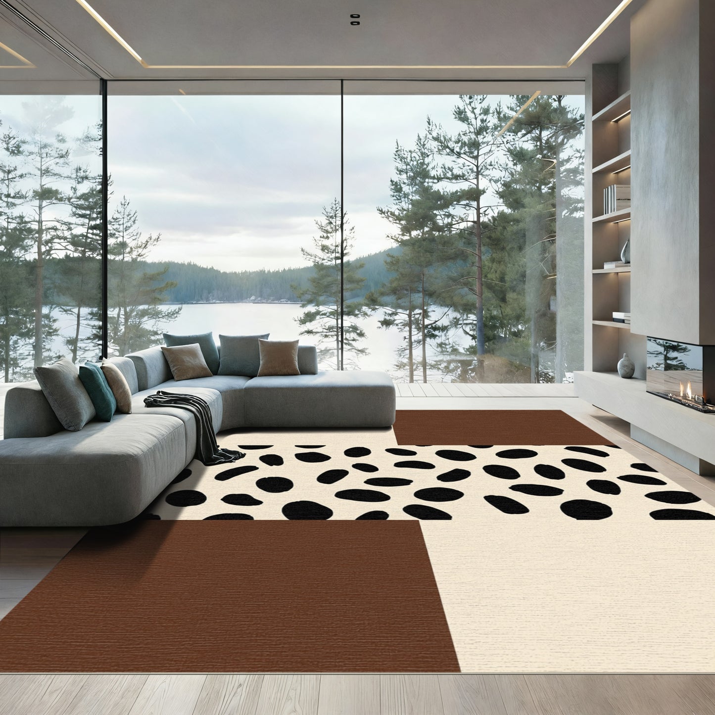 Abstract Black Dot Cream Brown Blocks Rug