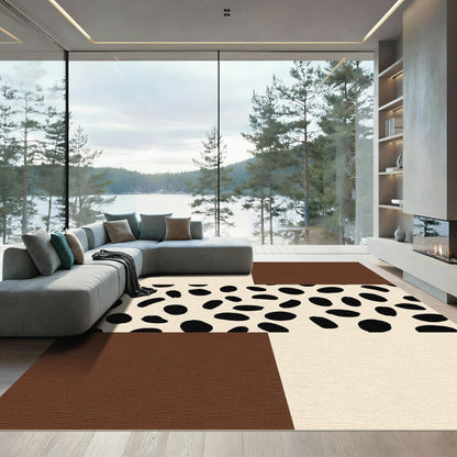 Abstract Black Dot Cream Brown Blocks Rug