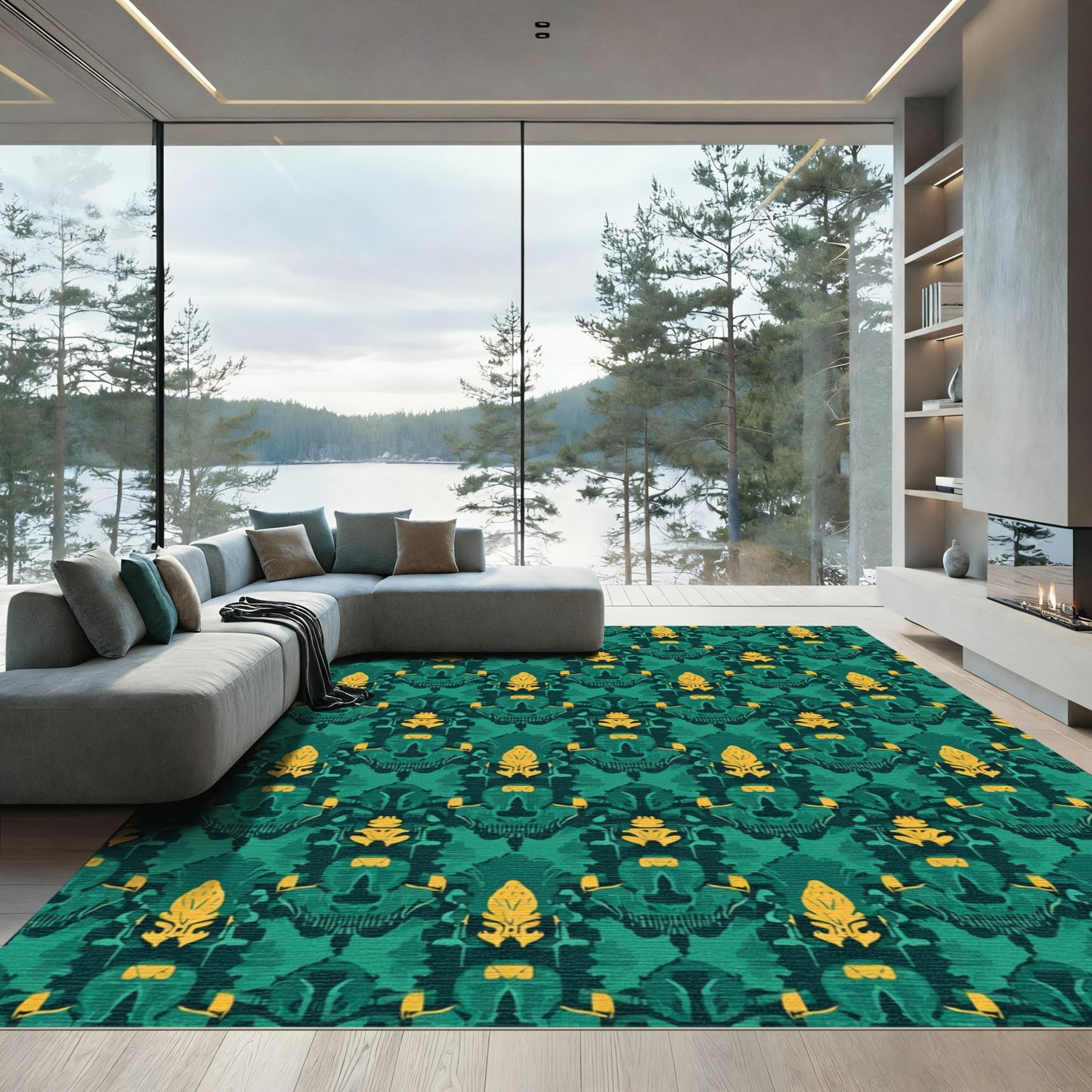 Emerald Gold Stylized Ornamental Rug