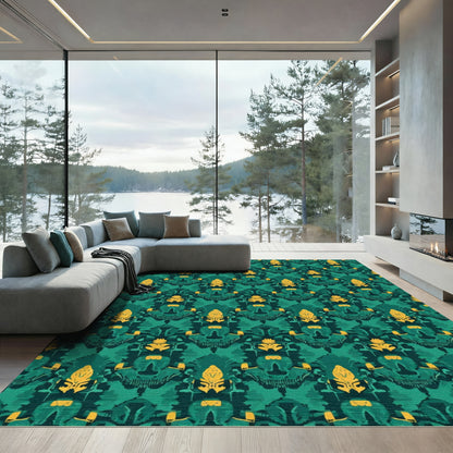 Emerald Gold Stylized Ornamental Rug