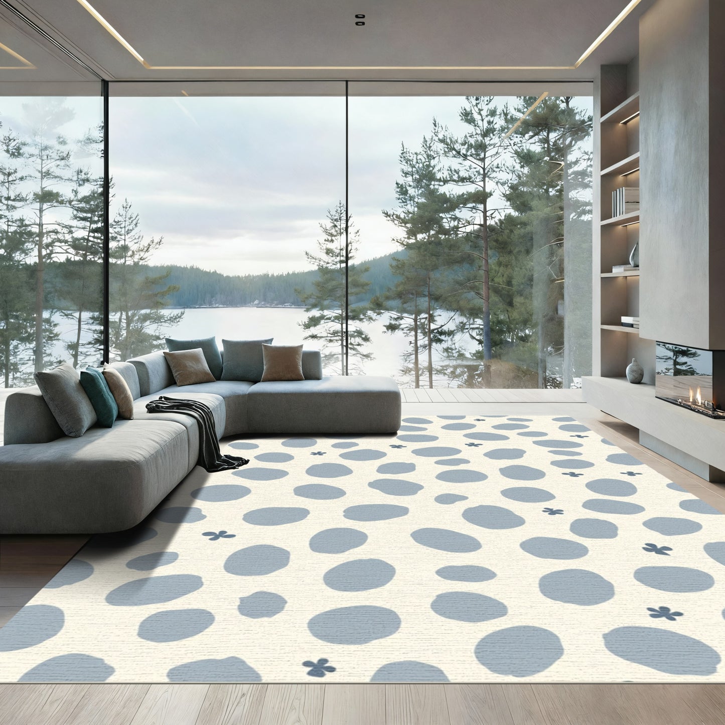 Soft Blue Speckle Floral Accent Rug