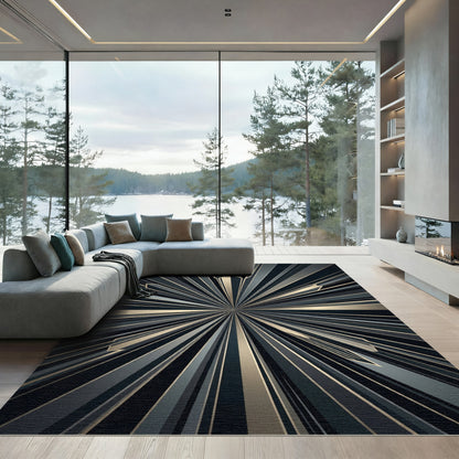 Golden and Gray Geometric Burst Rug