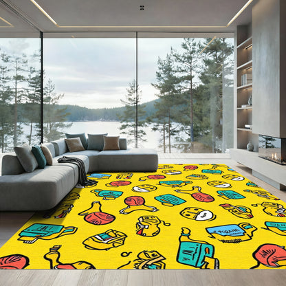 Whimsical Yellow Character Collage Rug
