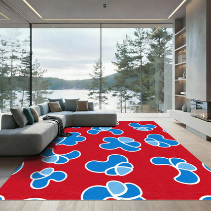 Crimson Blue Abstract Blossom Rug