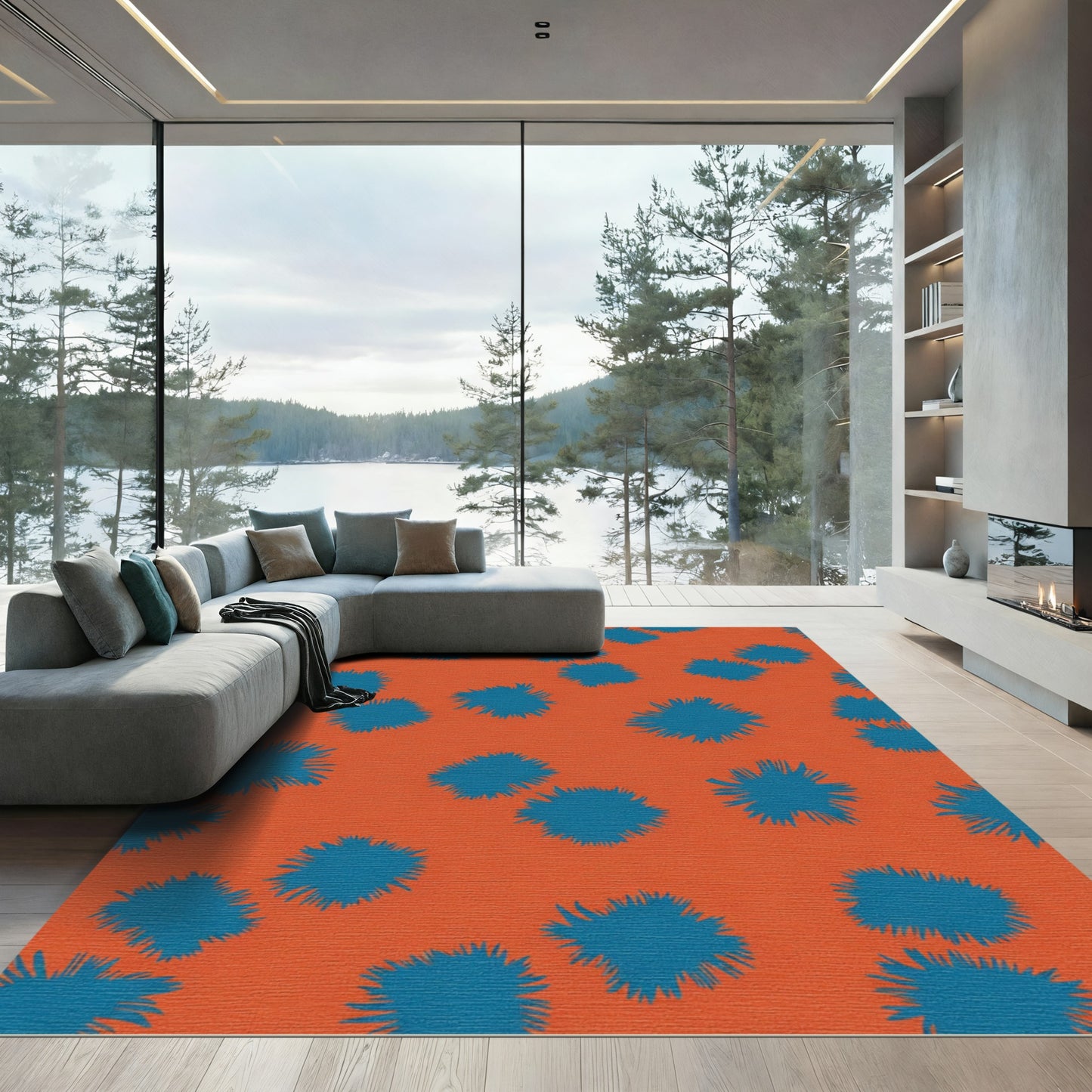 Orange Teal Abstract Splatter Rug