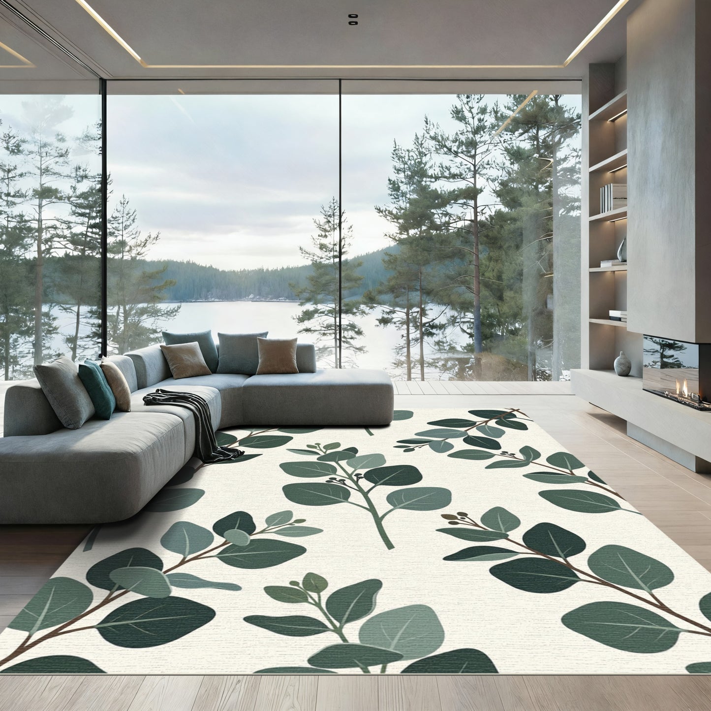 Earthy Green Eucalyptus Branches Rug