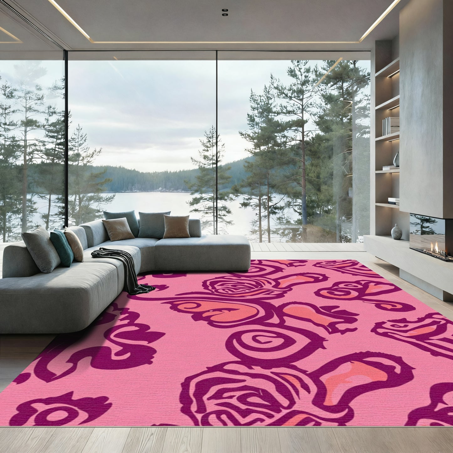 Pink Rose Swirl Abstract Rug