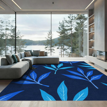 Deep Blue Foliage Branch Arrangement Rug