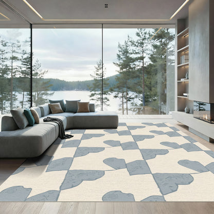 Dusty Blue Abstract Heart Checkerboard Rug