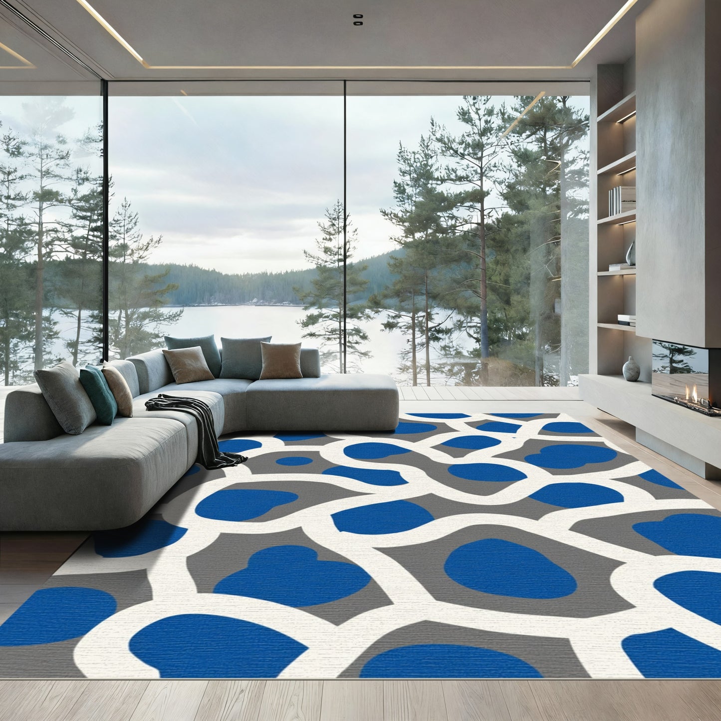 Abstract Blue Organic Cell Rug