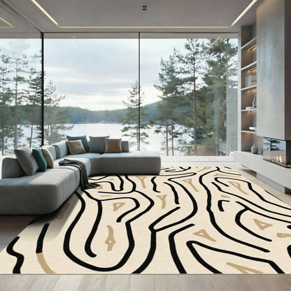 Abstract Beige Black Organic Flow Rug