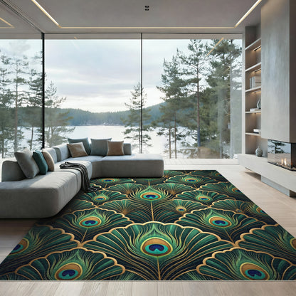 Emerald Peacock Feather Fan Garland Rug