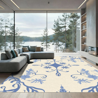 Blue Floral Vine Classic Medallion Rug